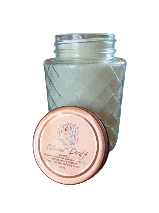 19-ounce soy wax candle with coconut milk and patchouli scent slick clear decorative glass container white wax
